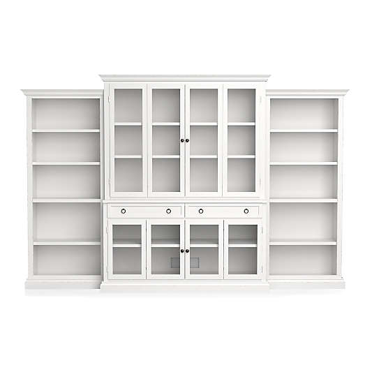 Cameo 4-Piece Modular White Glass Door Wall Unit with Open Bookcases