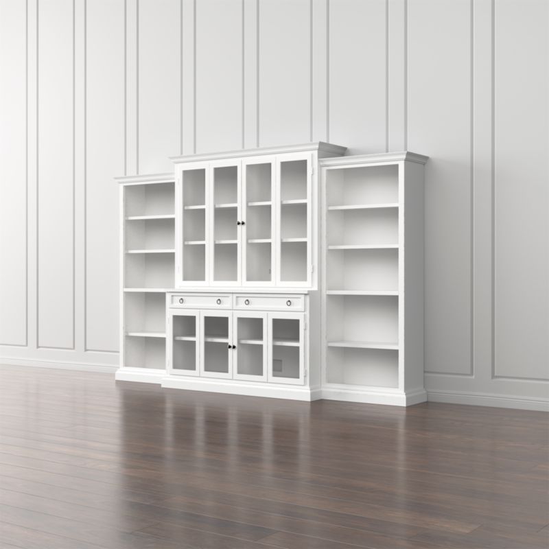 Cameo 4-Piece White Glass Door Wall Unit with Storage Bookcases