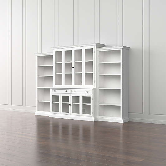 Cameo 4-Piece Modular White Glass Door Wall Unit with Open Bookcases