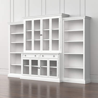 Cameo 4 Piece Modular White Glass Door, Open Wall Bookcase