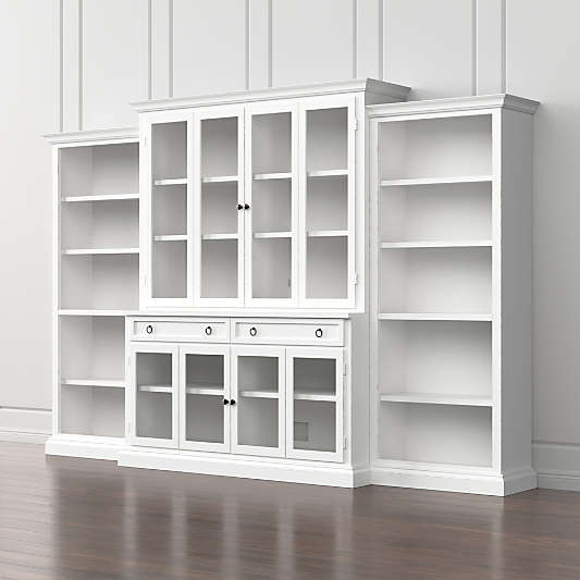 Cameo 4-Piece Modular White Glass Door Wall Unit with Open Bookcases