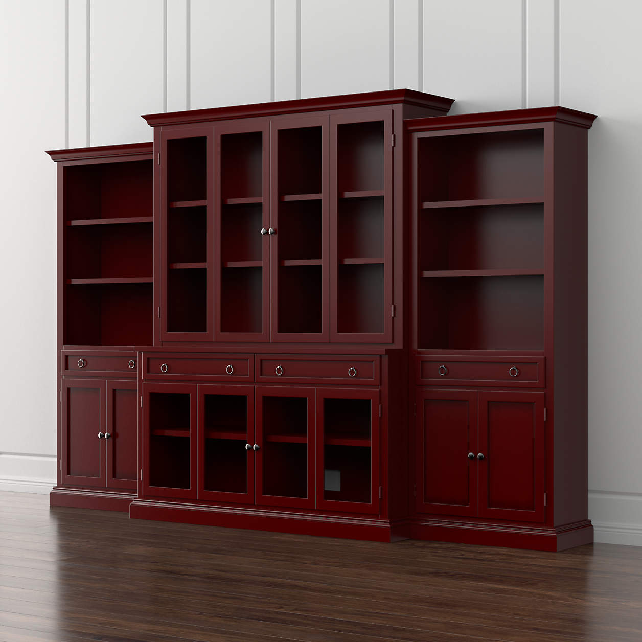 Cameo 4Piece Modular Red Glass Door Wall Unit with Storage Bookcases