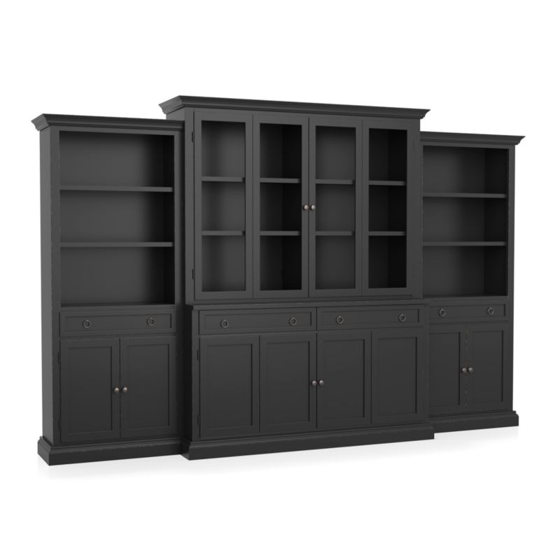 Cameo 4-Piece Modular Bruno Black Glass Door Wall Unit with Storage Bookcases