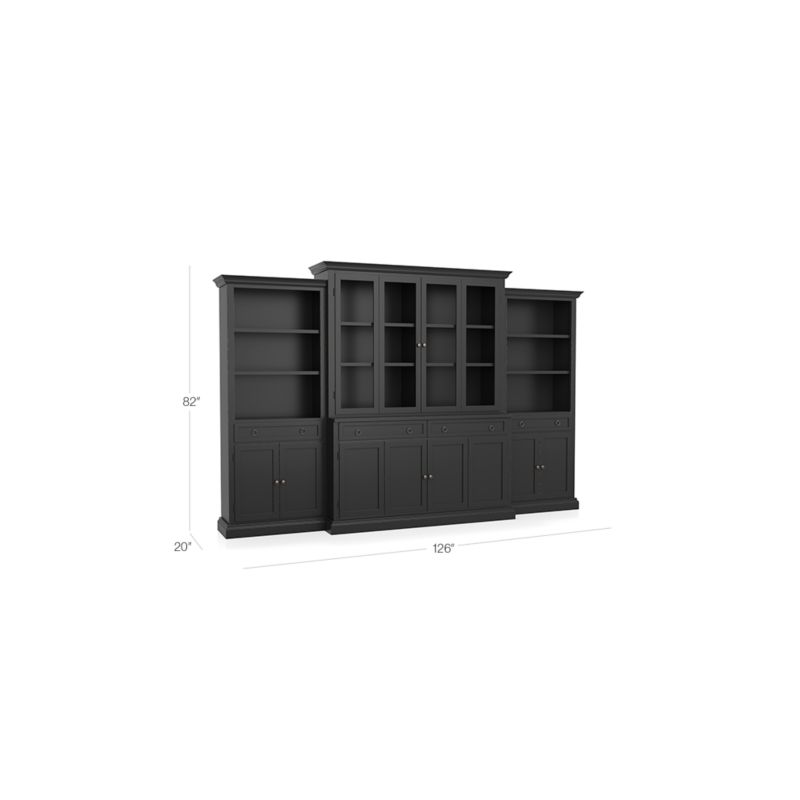 Cameo 4-Piece Modular Bruno Black Glass Door Wall Unit with Storage Bookcases