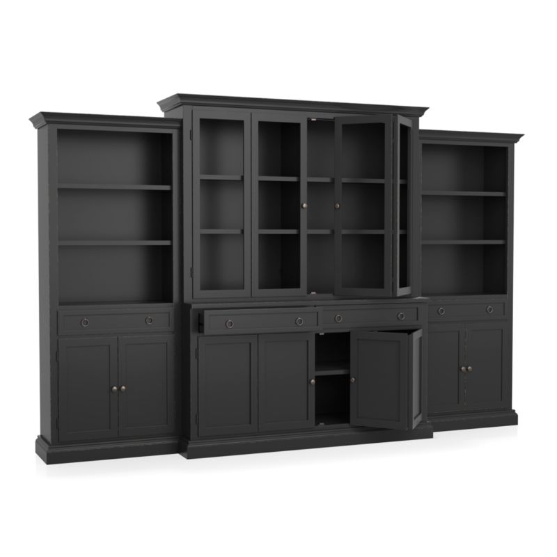 Cameo 4-Piece Modular Bruno Black Glass Door Wall Unit with Storage Bookcases