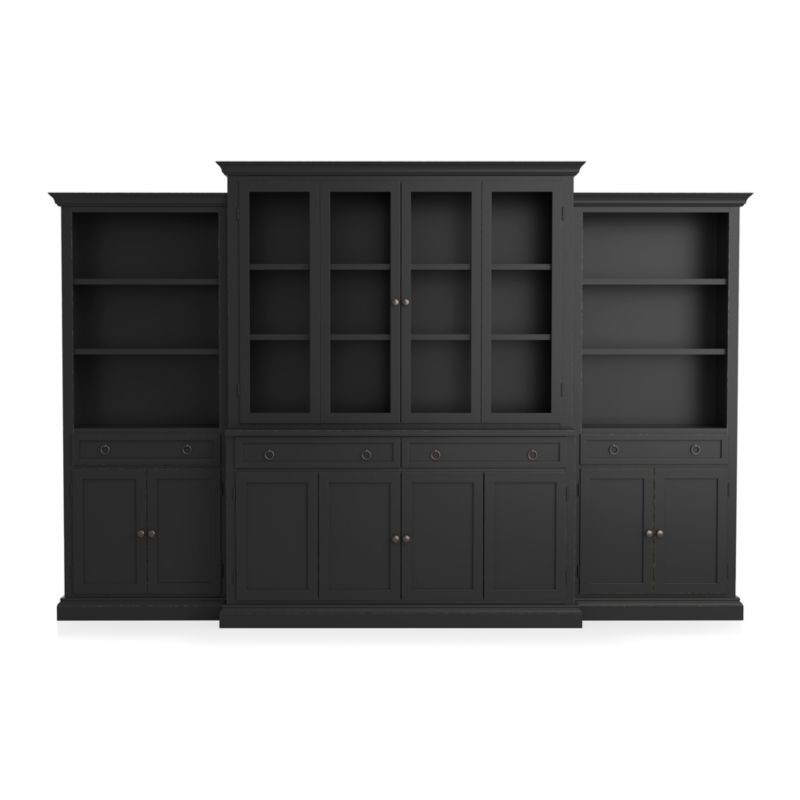 Cameo 4-Piece Modular Bruno Black Glass Door Wall Unit with Storage Bookcases