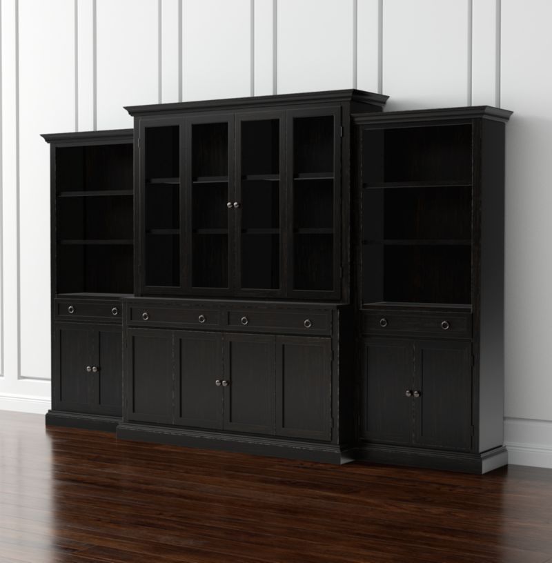 Cameo 4-Piece Modular Bruno Black Glass Door Wall Unit with Storage Bookcases