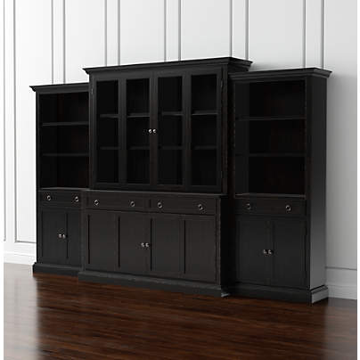 Cameo 4-Piece Modular Bruno Black Glass Door Wall Unit with Storage Bookcases