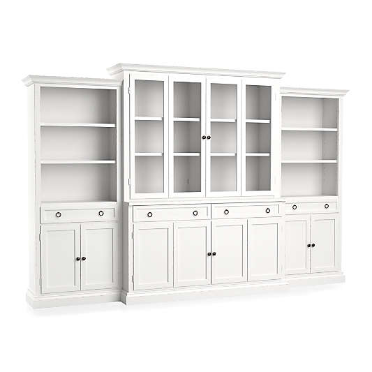 Cameo 4-Piece Modular White Glass Door Wall Unit with Storage Bookcases