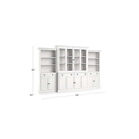 Cameo 4-Piece Modular White Glass Door Wall Unit with Storage Bookcases