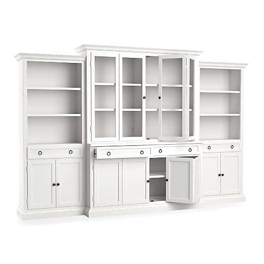 Cameo 4-Piece Modular White Glass Door Wall Unit with Storage Bookcases