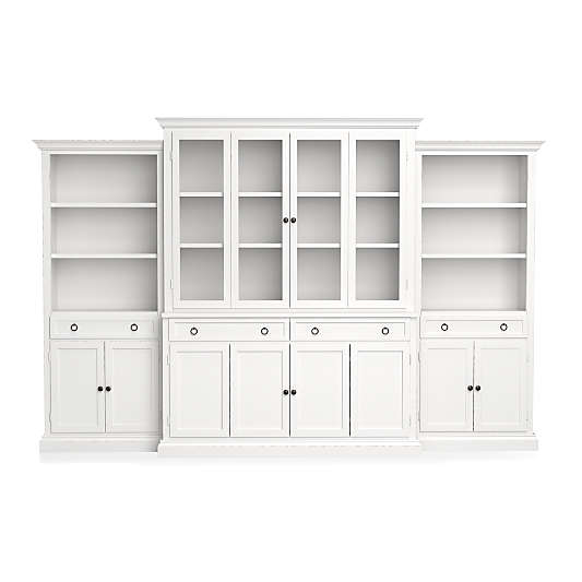 Cameo 4-Piece Modular White Glass Door Wall Unit with Storage Bookcases