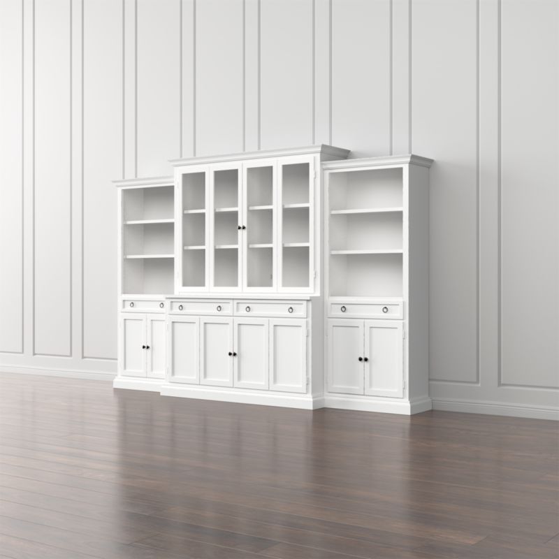Cameo 4-Piece White Glass Door Wall Unit with Storage Bookcases