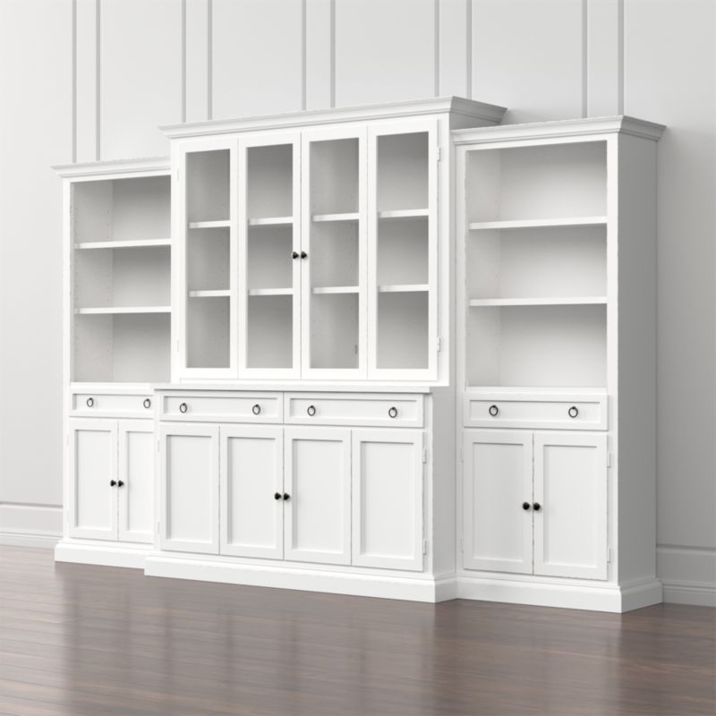 Cameo 4 Piece Modular White Glass Door Wall Unit With Storage Bookcases Crate Barrel - White Wall Unit With Glass Doors