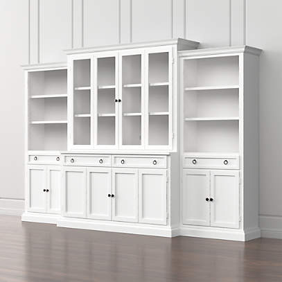 Cameo 4 Piece Modular White Glass Door Wall Unit With Storage Bookcases Crate Barrel - Modular Wall Storage Units