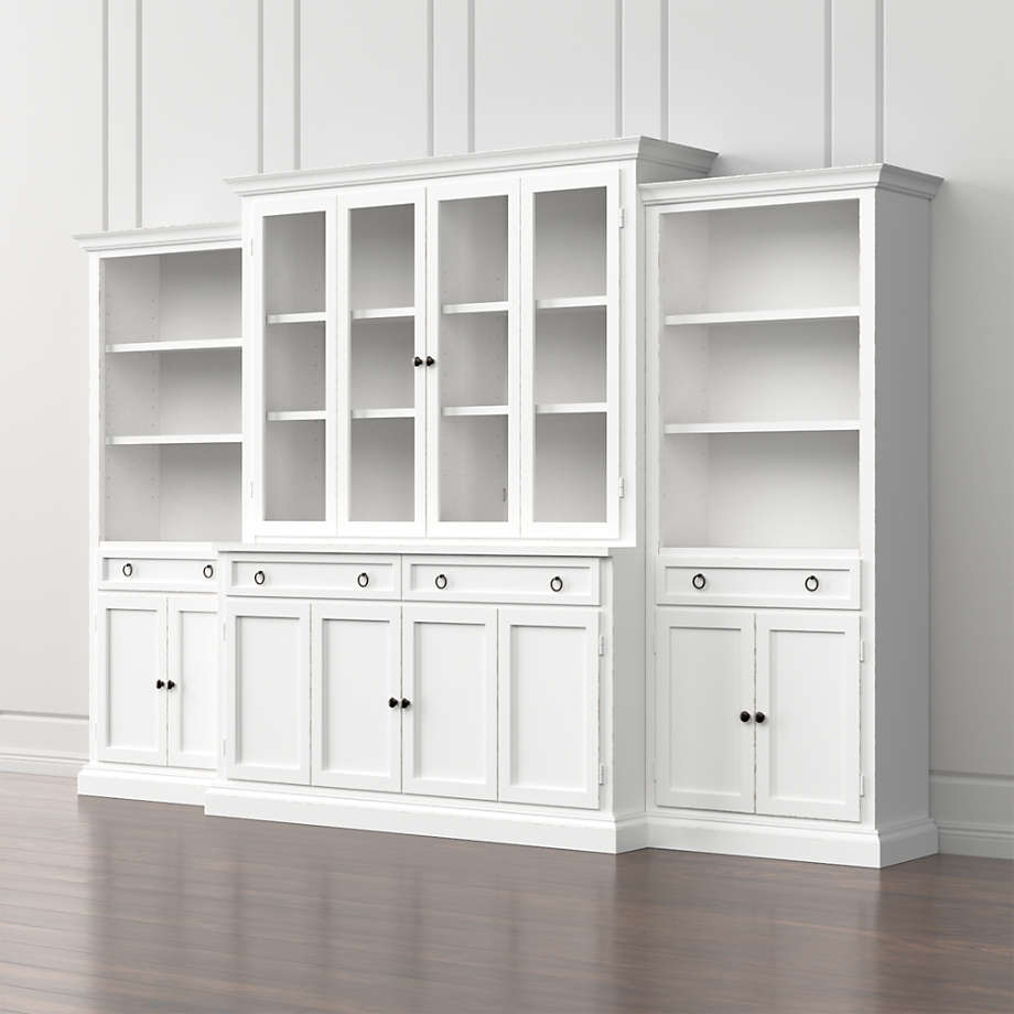 Cameo 4 Piece Modular White Glass Door Wall Unit With Storage Bookcases Crate And Barrel