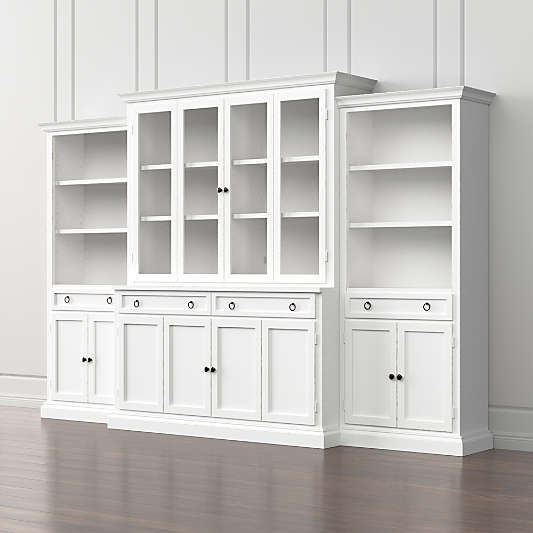 Cameo 4-Piece Modular White Glass Door Wall Unit with Storage Bookcases