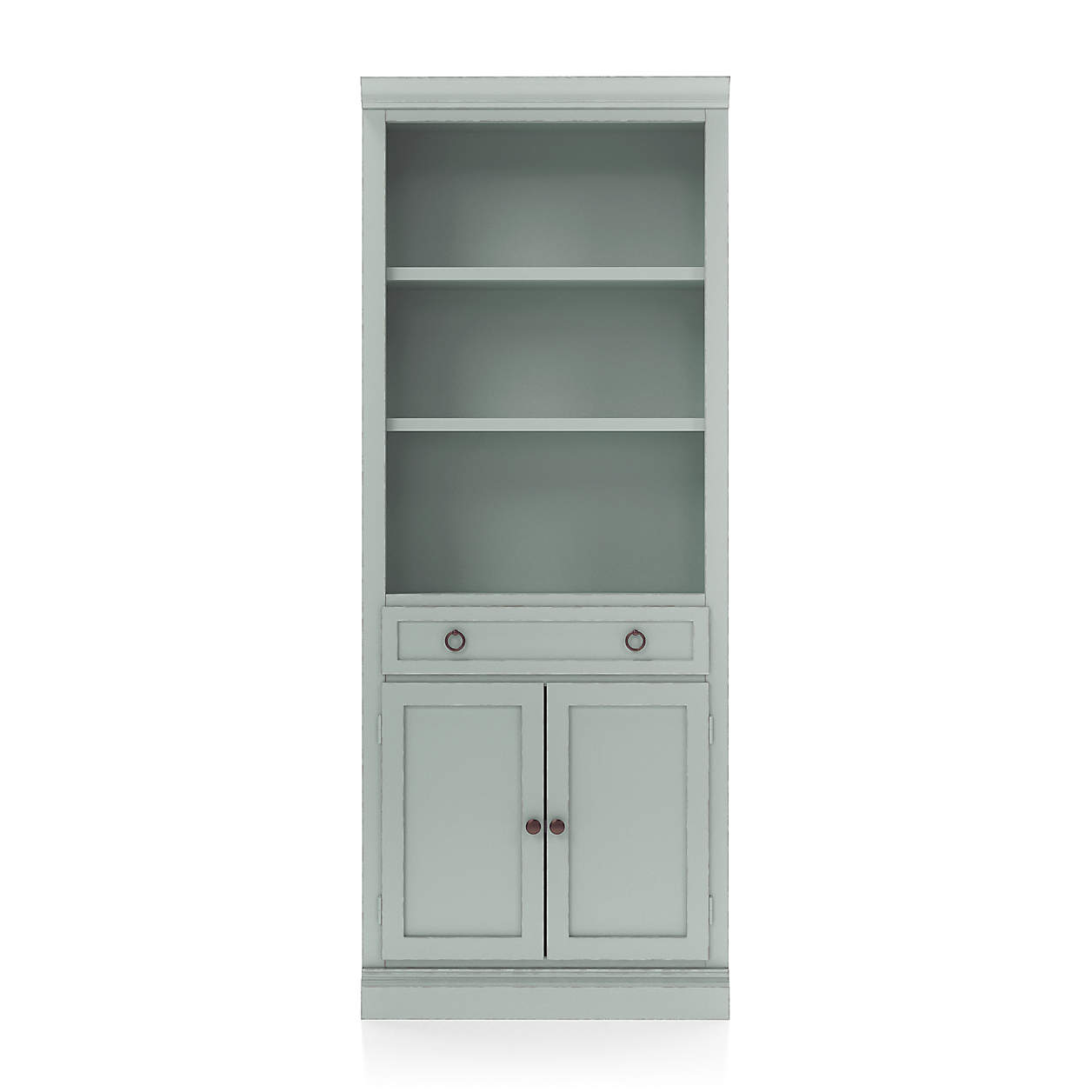 Cameo Blue Grey Storage Bookcase with Middle Crown | Crate & Barrel