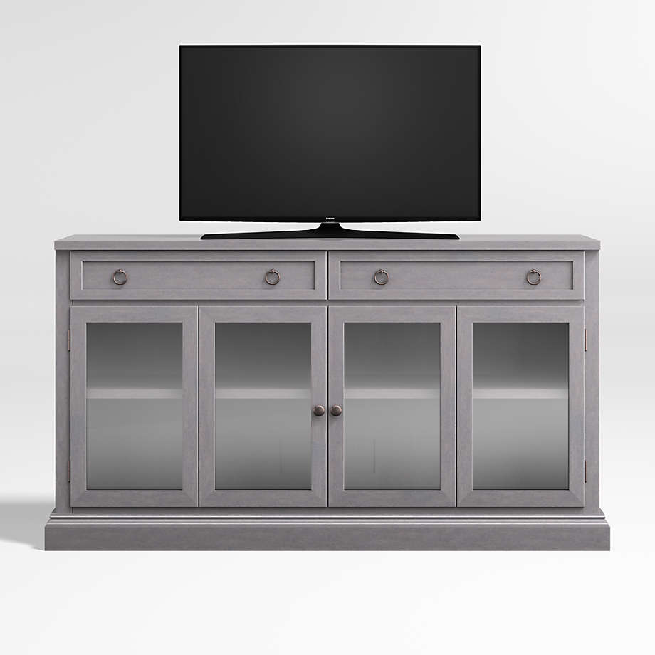 Cameo Dove Grey Media Console/TV Stand with Storage & Glass Doors