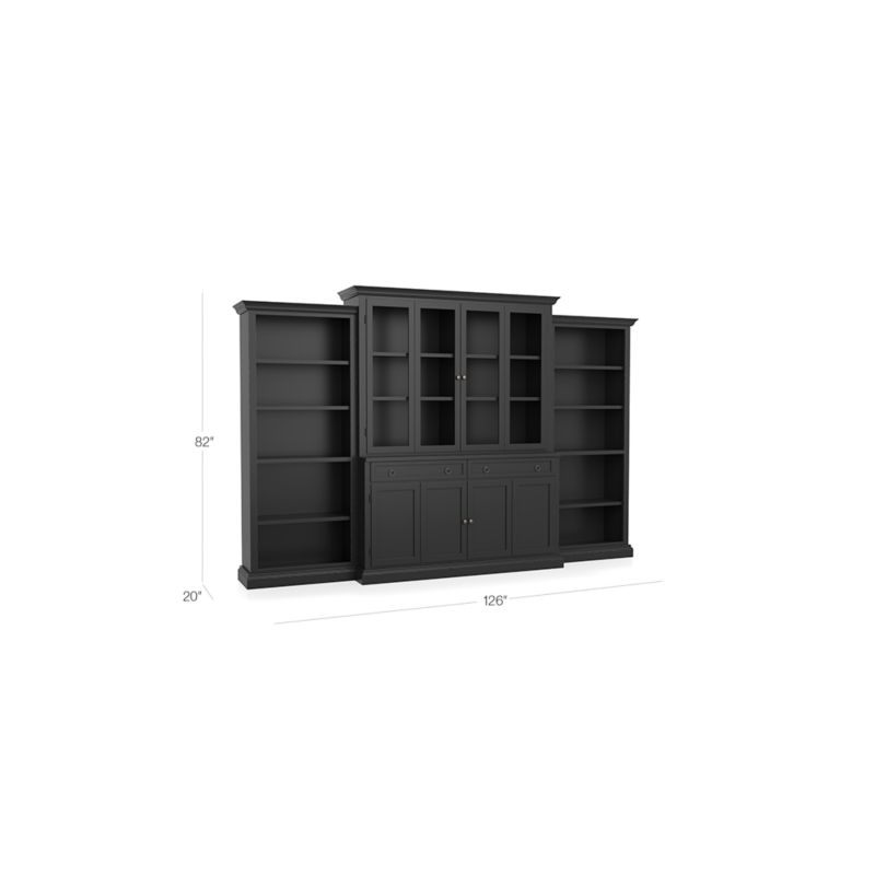 Cameo 4-Piece Bruno Black Glass Door Wall Unit with Open Bookcases