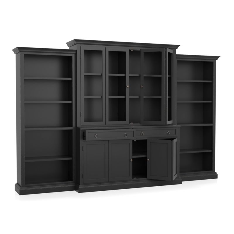 Cameo 4-Piece Bruno Black Glass Door Wall Unit with Open Bookcases