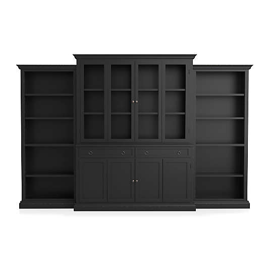 Cameo 4-Piece Bruno Black Glass Door Wall Unit with Open Bookcases