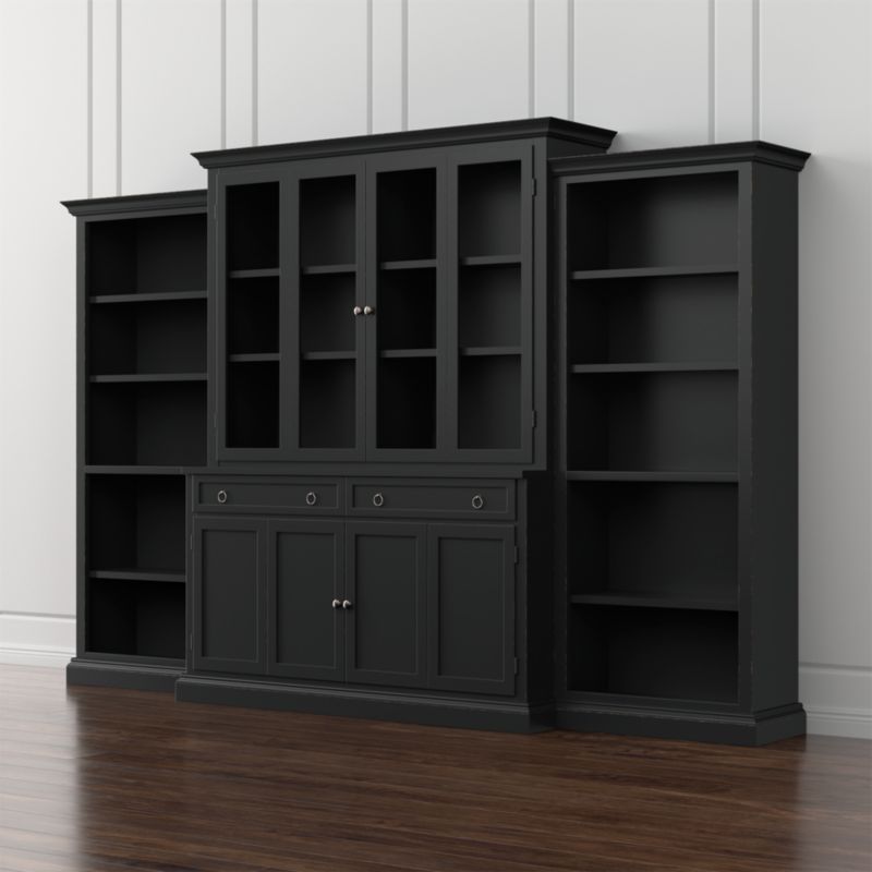 Cameo 4-Piece Bruno Black Glass Door Wall Unit with Open Bookcases