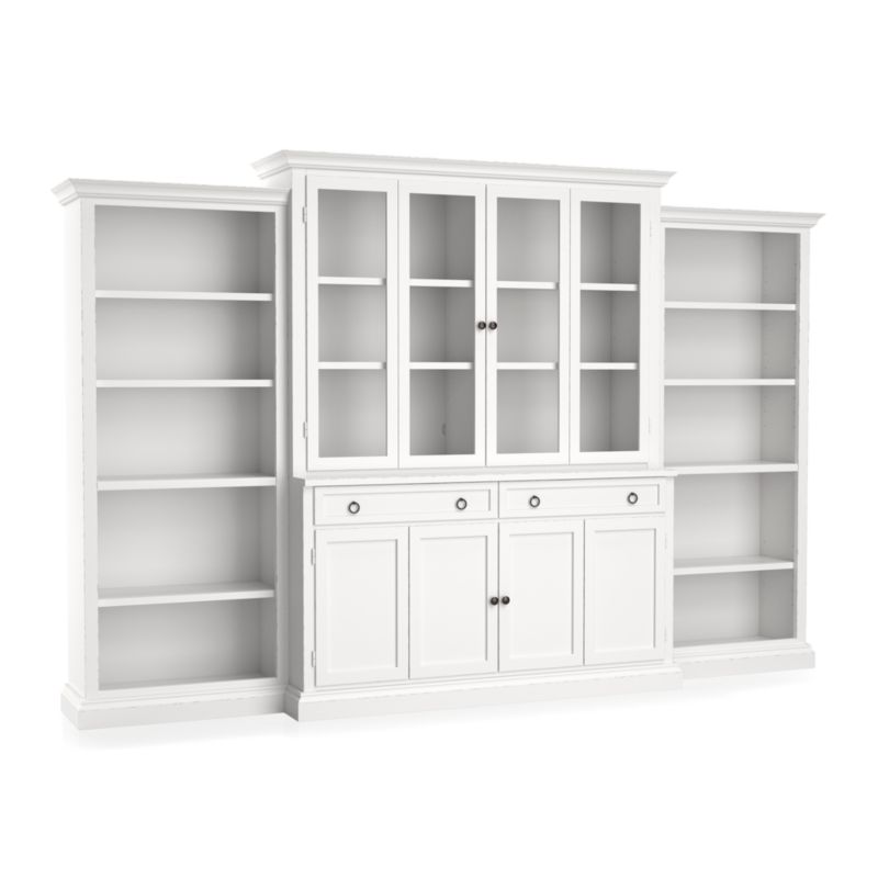 Cameo 4-Piece White Glass Door Wall Unit with Open Bookcases