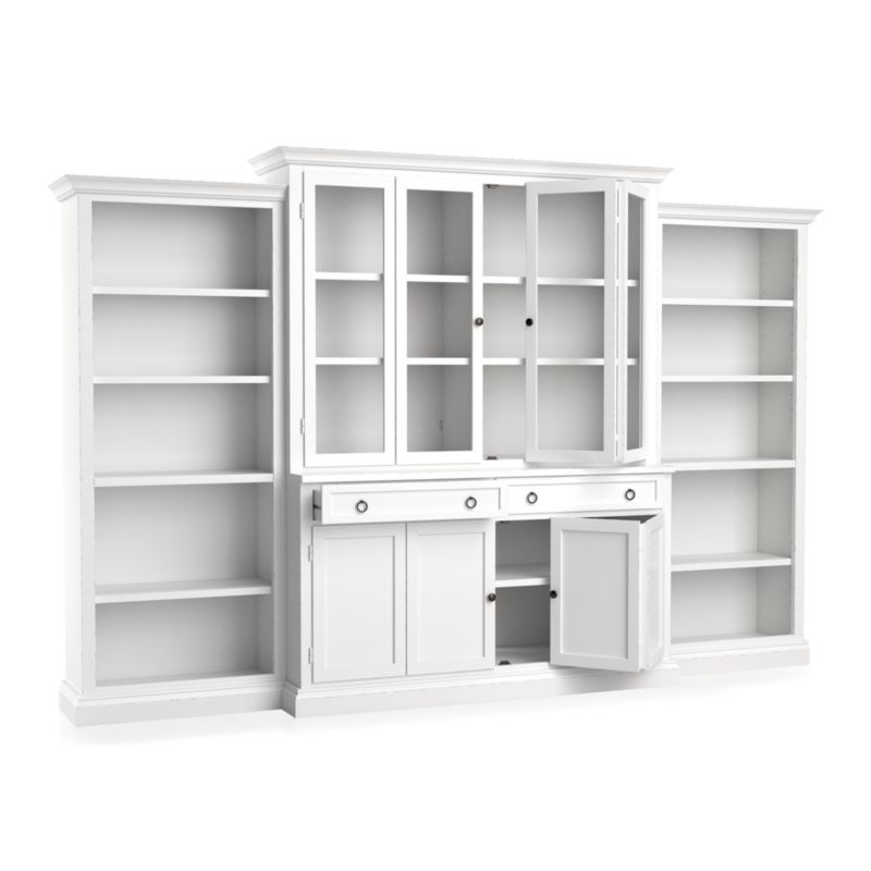 Cameo 4-Piece White Glass Door Wall Unit with Open Bookcases