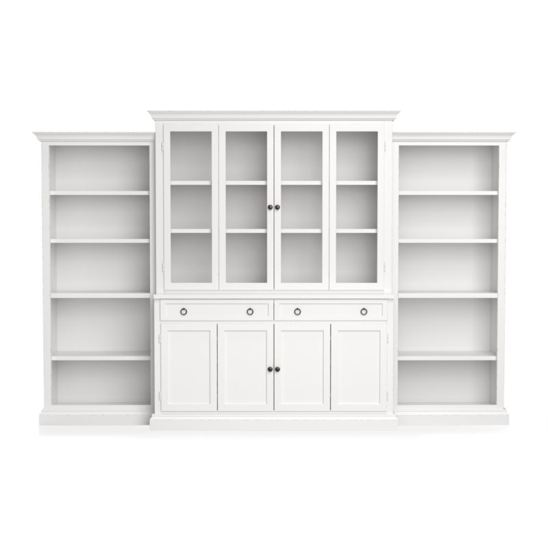 Cameo 4-Piece White Glass Door Wall Unit with Open Bookcases