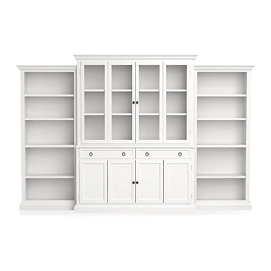 Cameo 4-Piece White Glass Door Wall Unit with Open Bookcases