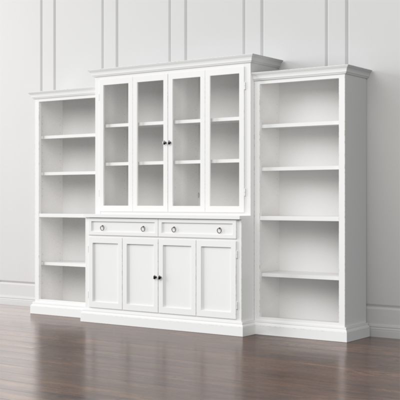 Cameo 4-Piece White Glass Door Wall Unit with Open Bookcases