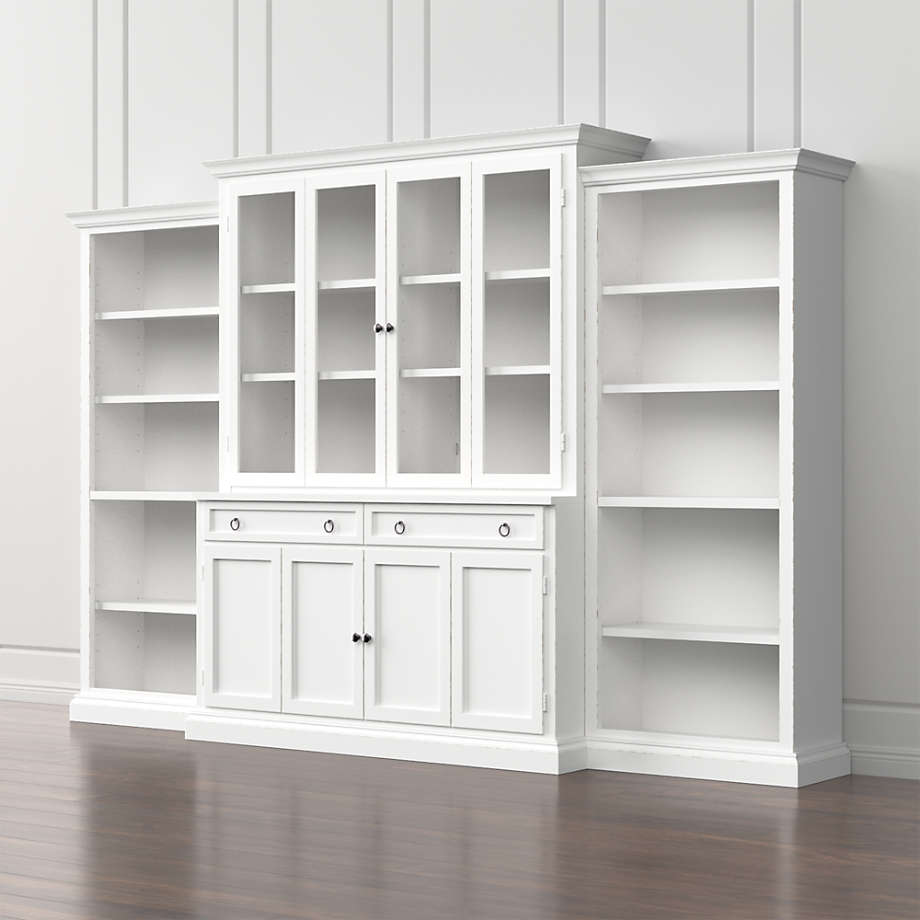 Cameo 4-Piece White Glass Door Wall Unit with Open Bookcases | Crate ...