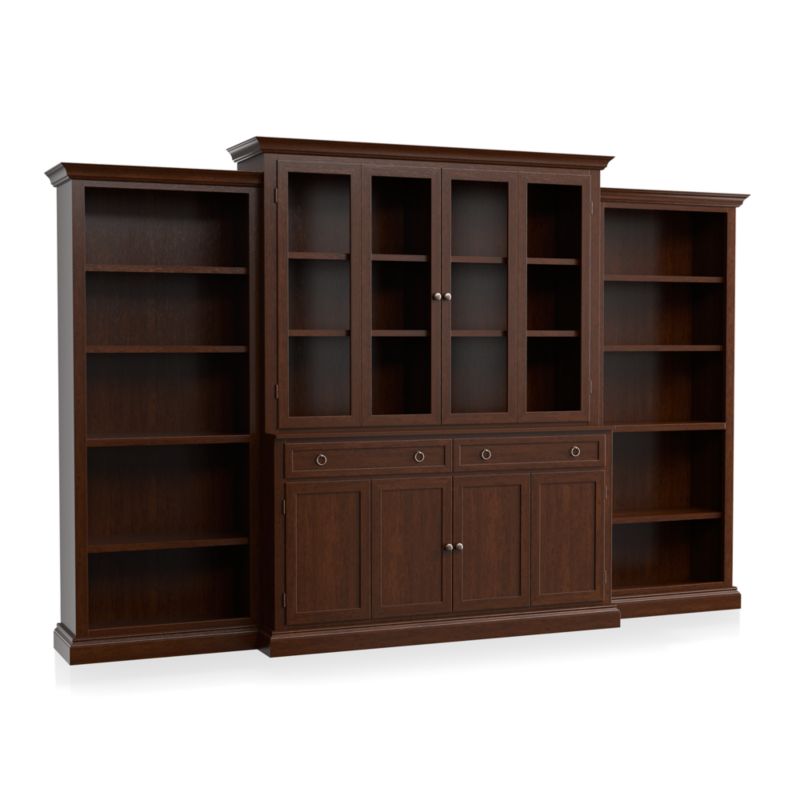 Cameo 4-Piece Aretina Glass Door Wall Unit with Open Bookcases