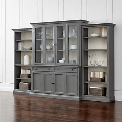 Cameo 4 Piece Grey Glass Door Wall Unit, Bookcases With Glass Doors And Drawers