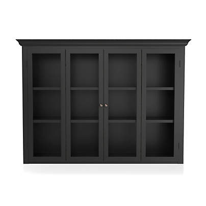 Cameo 2 Piece Bruno Black Glass Door, Black Bookcase With Cabinet Doors