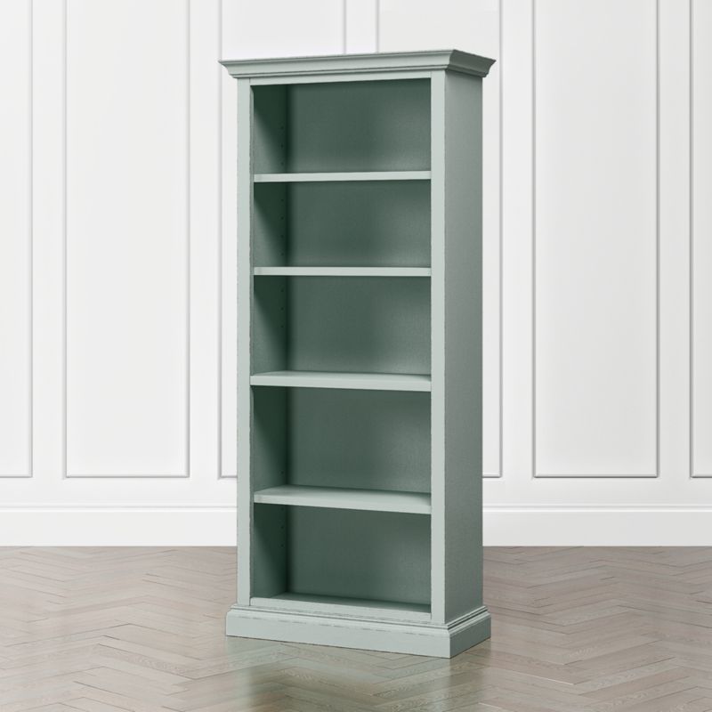 Cameo Blue Grey Open Bookcase with Full Crown