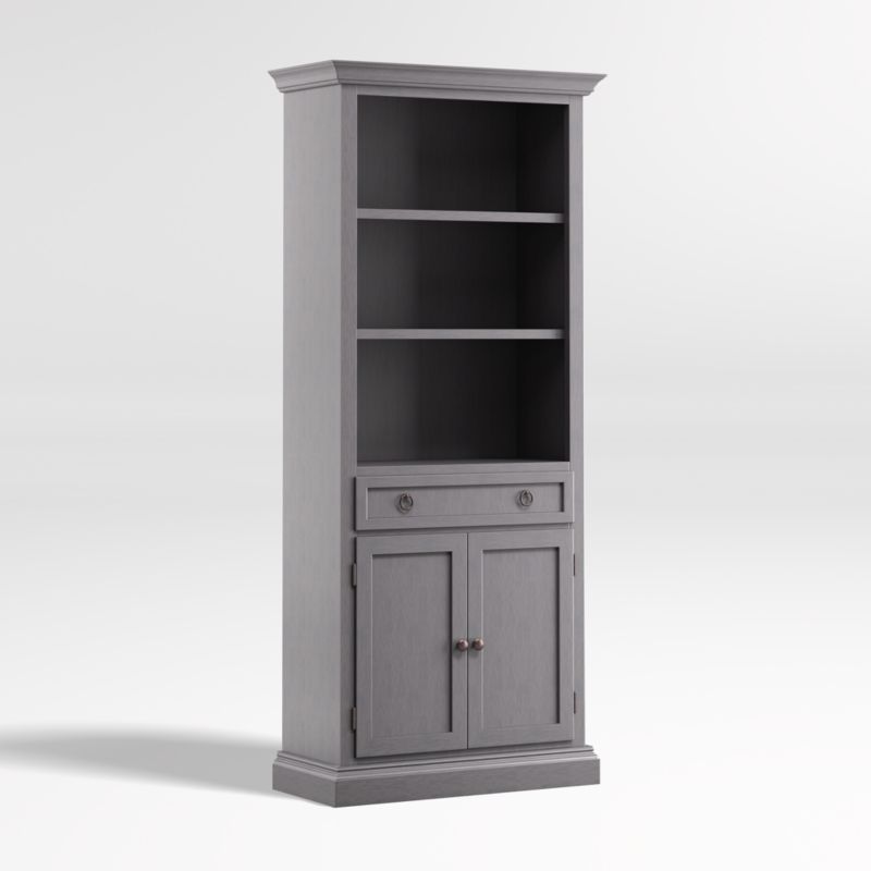 Cameo Dove Grey Storage Bookcase with Full Crown