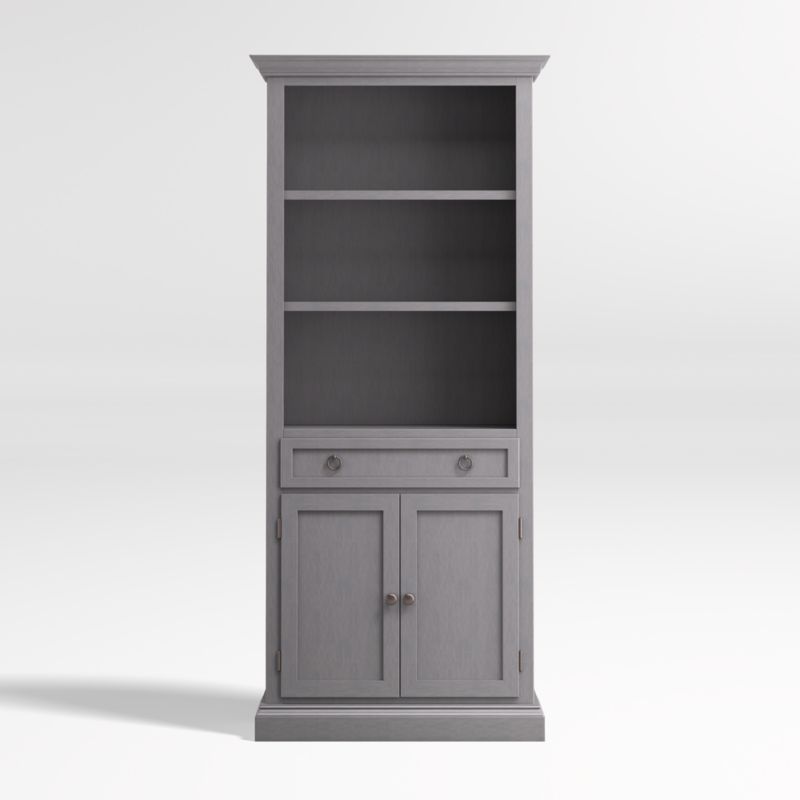 Cameo Dove Grey Storage Bookcase with Full Crown