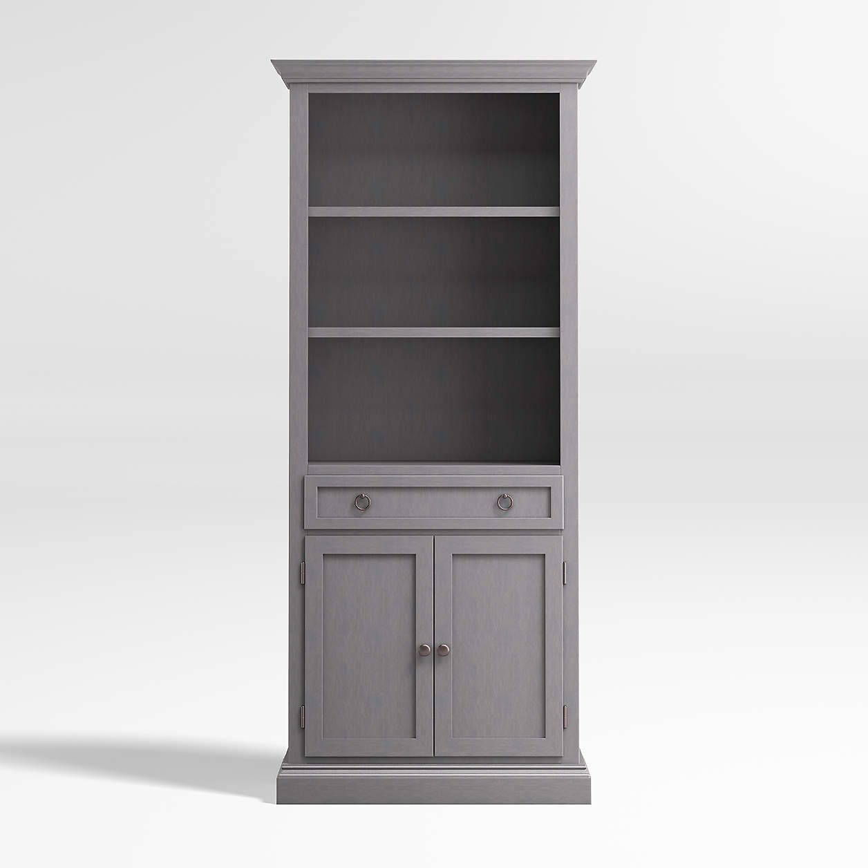 Cameo Dove Grey Storage Bookcase with Full Crown + Reviews | Crate & Barrel