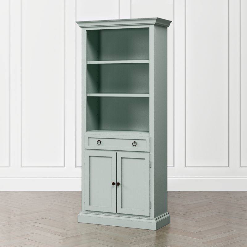 Cameo Blue Grey Storage Bookcase with Full Crown
