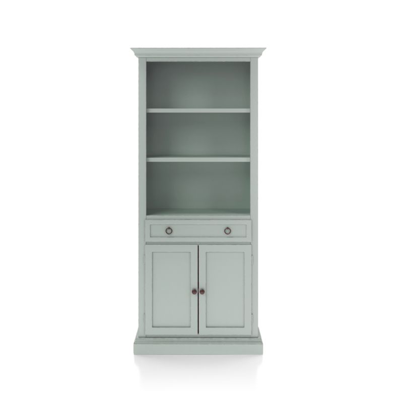 Cameo Blue Grey Storage Bookcase with Full Crown