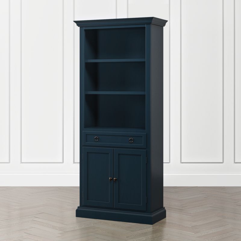 Cameo Indigo Storage Bookcase with Full Crown