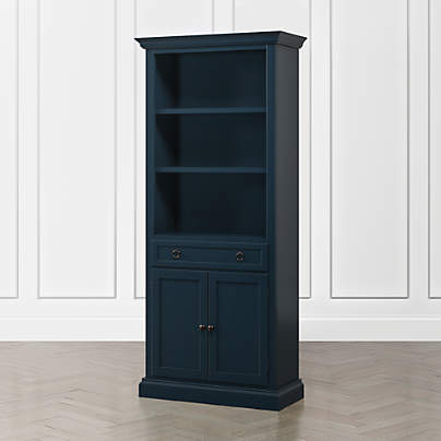 Cameo Indigo Storage Bookcase with Full Crown