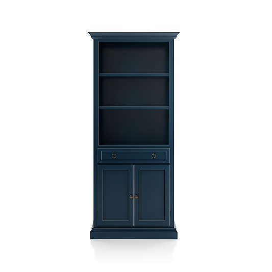 Cameo Indigo Storage Bookcase with Full Crown