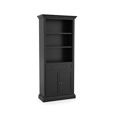 Cameo Bruno Black Storage Bookcase, Black Bookcase With Cupboard