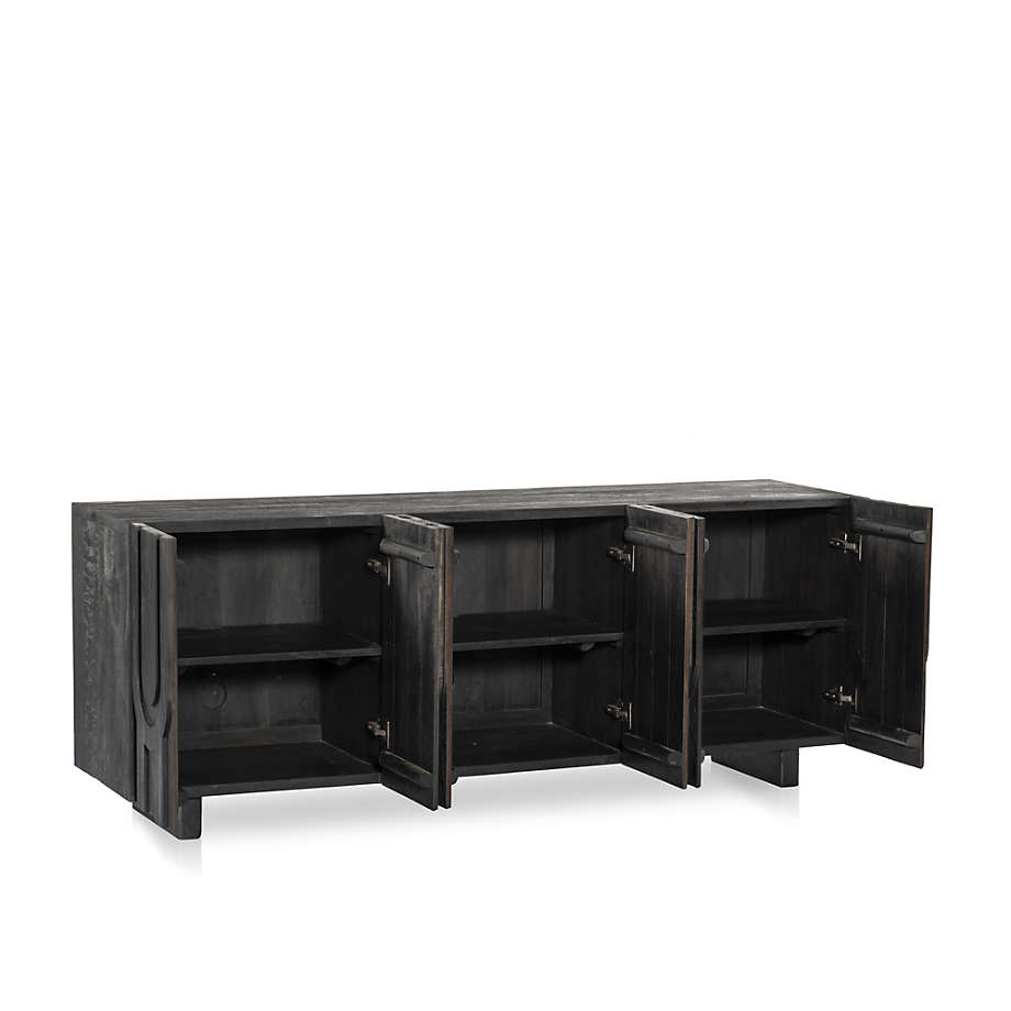 Crate&Barrel Camila Aged Black Wood Media Console with Storage Square One