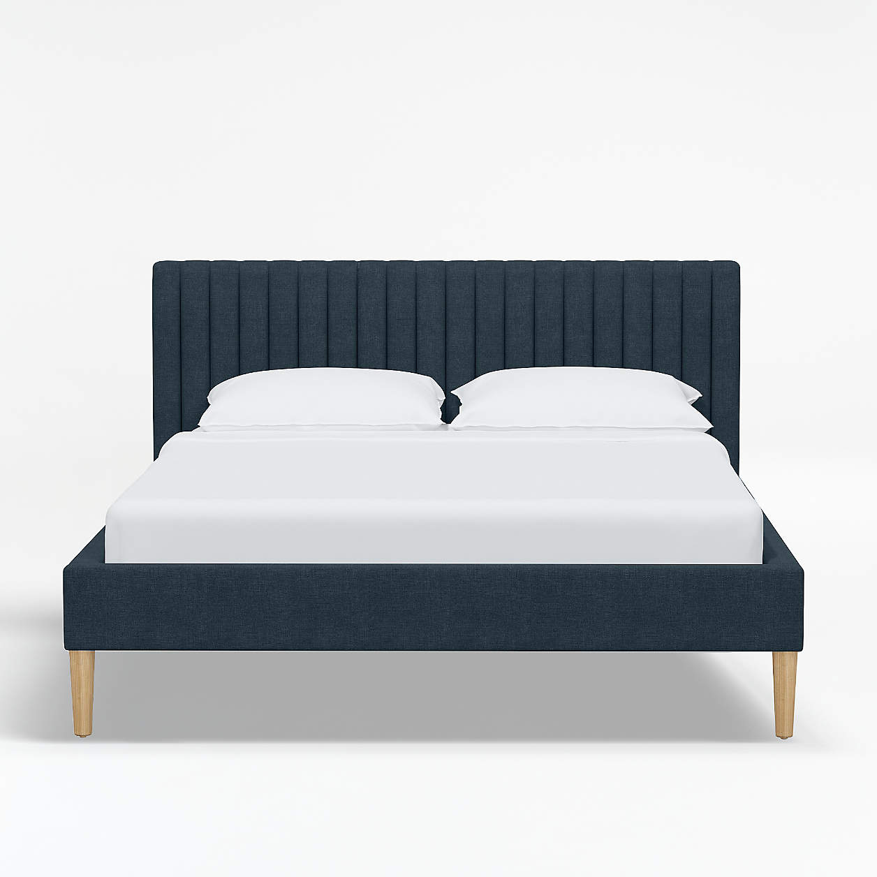 Camilla Queen Linen Navy Channel Bed | Crate & Barrel