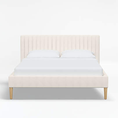Camilla Full Linen White Channel Bed, Full Size Bed Frame White