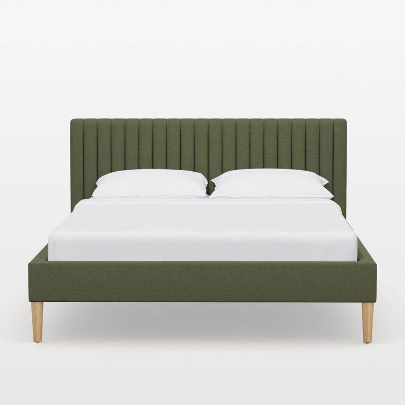 Camilla Queen Linen Sage Green Channel Bed + Reviews | Crate & Barrel